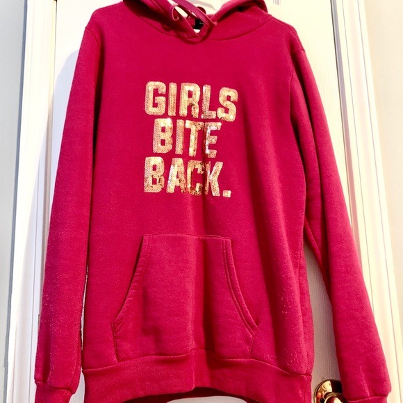 Rue21 Hot Pink Hoodie Sz L Sequin Gold Lettering - Picture 2 of 7